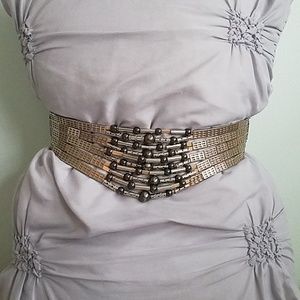 Unique Tan Waist Belt with Silver Metal Detailing